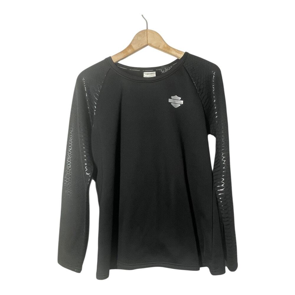 Harley Davidson Black Sweatshirt Size Large Womens snake skin printed sleeve